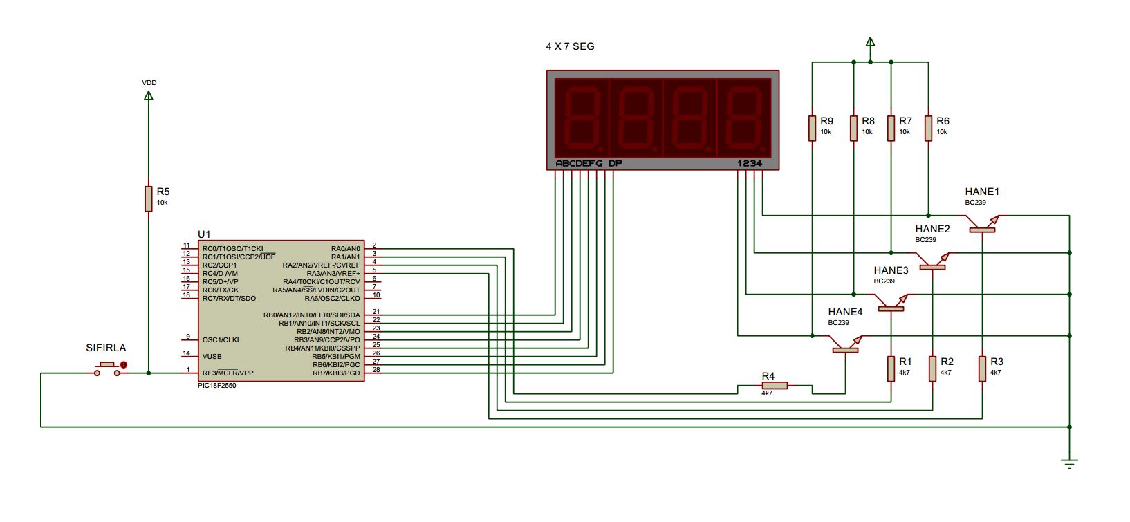 PIC18F2550 Assembly İle 4x7 Segment Gösterge Çoğullama (Multiplexing)